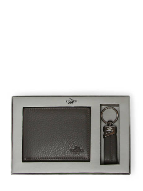 Coffret Cadeaux Portefeuille Et Porte-clefs Cuir Yves renard Marron foulonne 2377X