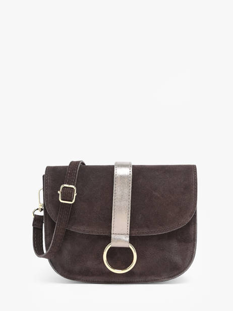 Leather Velvet Crossbody Bag Milano Brown velvet VE23112