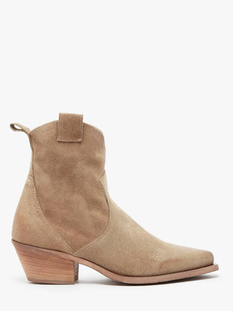 Santiags à Talon Tronchetti Texani En Cuir Metisse Beige women Bottines texanes fabriquées dans des matériaux souples et entièrement brossées et vieillies à la main.