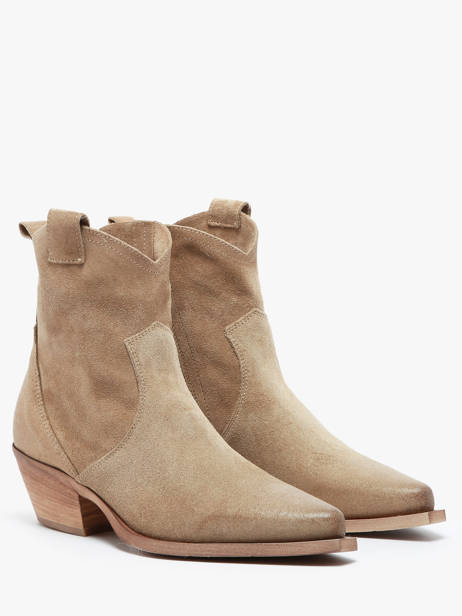 Santiags à Talon Tronchetti Texani En Cuir Metisse Beige women Bottines texanes fabriquées dans des matériaux souples et entièrement brossées et vieillies à la main. vue secondaire 1