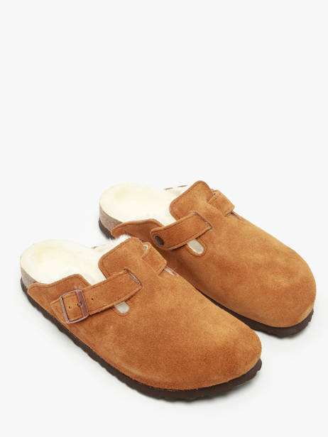 Slippers Boston Shearling In Leather Birkenstock Brown women 1001141 other view 2