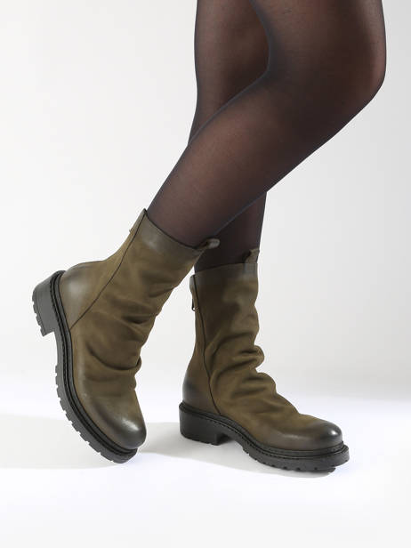 Boots Biker In Leather Metisse Green women MA05 other view 1