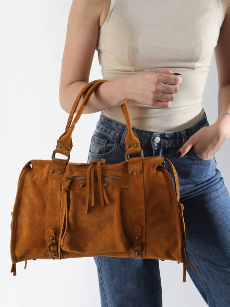 Sac PortÃ© Ã©paule A4 Velvet Cuir Milano Marron velvet VE24095 vue secondaire 1