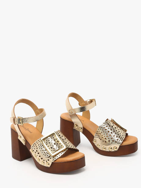 Heeled Sandals Sagonne In Leather Coco abricot Gold women V3123D other view 1