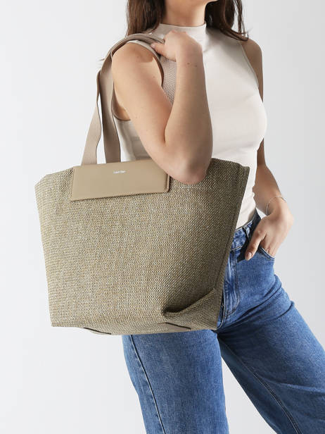 Sac PortÃ© Ã©paule Ck Raffia Raphia Calvin klein jeans Beige ck raffia K613174 vue secondaire 1