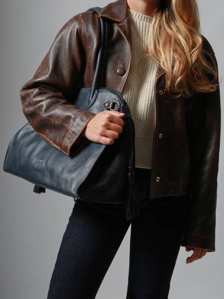 Shoulder Bag Cow A4 Leather Basilic pepper Blue cow BCOW85 other view 1