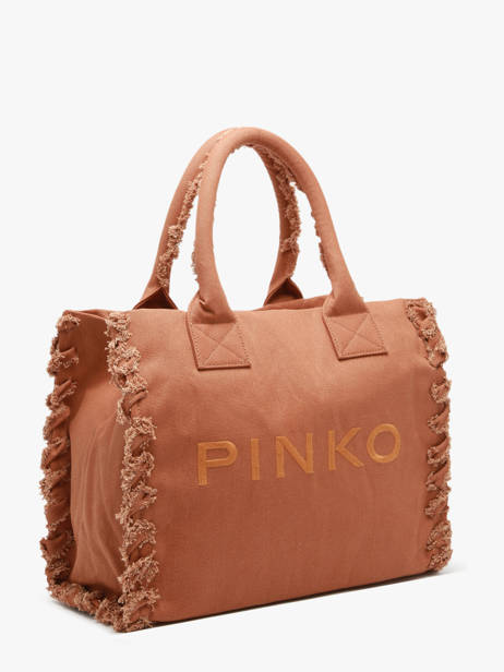 Sac Porté Main Logo Shopper Coton Pinko Marron logo shopper 6673A3A4 vue secondaire 1