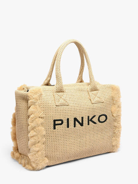 Sac Porté Main Logo Shopper Raphia Pinko Beige logo shopper 6673A39Y vue secondaire 1
