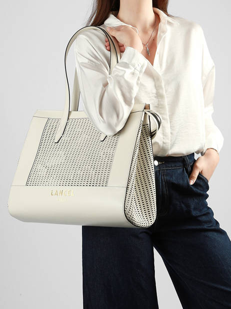 Sac Porté épaule Jour Ajouré Cuir Lancel Blanc jour A14011 vue secondaire 1