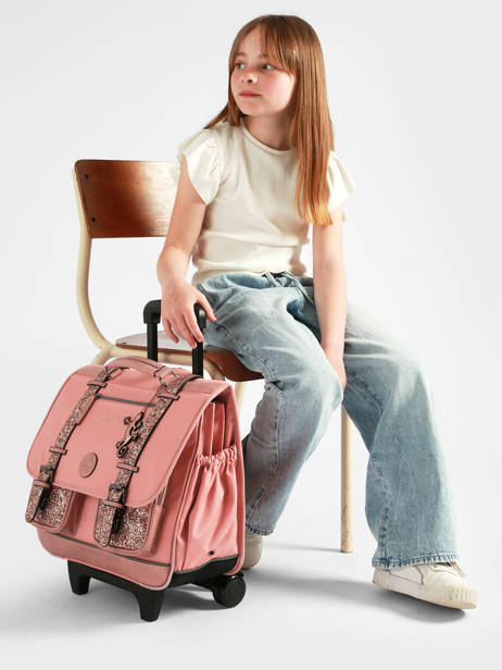 Cartable à Roulettes 3 Compartiments Cameleon Rose vintage fantasy CR41 vue secondaire 1