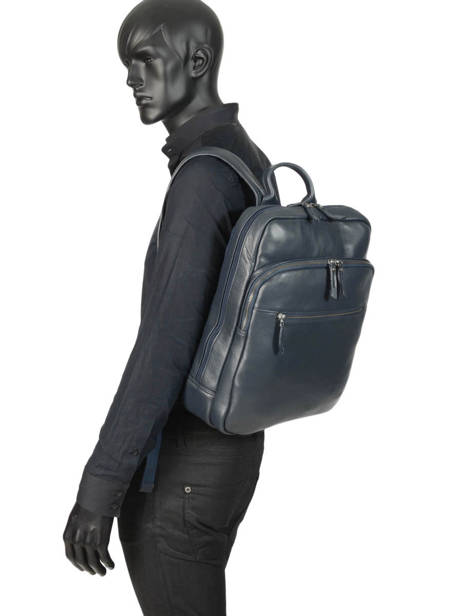 Leather FoulonnÃ© Business Backpack 2 Compartments Etrier Blue foulonne EFOU03 other view 3