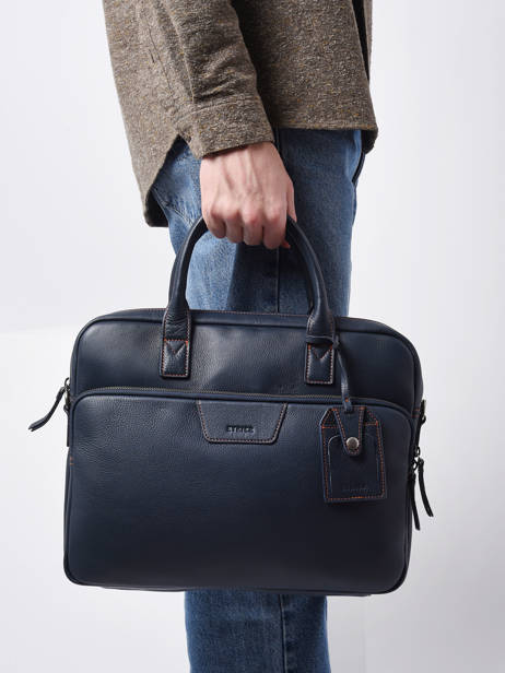 Business Bag Foulonné Leather Etrier Blue foulonne EFOU8151 other view 2